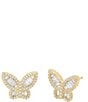 Color:Gold - Image 1 - Pave X Baguette Butterfly Stud Earrings