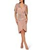 Color:Rose Gold - Image 1 - Adrianna by Adrianna Papell Beaded Mesh V-Neck Dolman Sleeve Faux Wrap Dress
