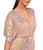 Color:Rose Gold - Image 3 - Adrianna by Adrianna Papell Beaded Mesh V-Neck Dolman Sleeve Faux Wrap Dress