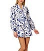Adrianna Papell Adrianna by Adrianna Papell Cotton Floral Print V-Neck Long Sleeve Front Waist Tie Romper, Color:White/Blue - Image 1