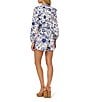 Adrianna Papell Adrianna by Adrianna Papell Cotton Floral Print V-Neck Long Sleeve Front Waist Tie Romper, Color:White/Blue - Image 2
