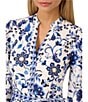 Adrianna Papell Adrianna by Adrianna Papell Cotton Floral Print V-Neck Long Sleeve Front Waist Tie Romper, Color:White/Blue - Image 3