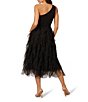 Adrianna Papell Adrianna by Adrianna Papell Crepe Knit One Shoulder Sleeveless Ruffle Mesh A-Line Gown, Color:Black - Image 2