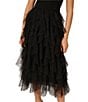 Adrianna Papell Adrianna by Adrianna Papell Crepe Knit One Shoulder Sleeveless Ruffle Mesh A-Line Gown, Color:Black - Image 4
