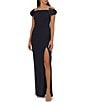 Color:Twilight - Image 1 - Adrianna by Adrianna Papell Crepe Off-the-Shoulder Bow Sleeve Side Slit Gown