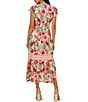 Adrianna Papell Adrianna by Adrianna Papell Floral V-Neckline Flutter Cap Sleeve Midi Dress, Color:Pink Green - Image 2