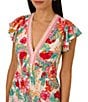 Adrianna Papell Adrianna by Adrianna Papell Floral V-Neckline Flutter Cap Sleeve Midi Dress, Color:Pink Green - Image 3