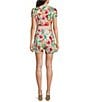Color:Pink-Green - Image 2 - Adrianna by Adrianna Papell Floral V-Neckline Short Sleeve Belted Romper