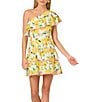 Adrianna Papell Adrianna by Adrianna Papell Lemon Fruit Print One-Shoulder Neck Sleeveless A-Line Mini Dress, Color:White Multi - Image 1