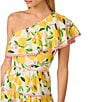 Adrianna Papell Adrianna by Adrianna Papell Lemon Fruit Print One-Shoulder Neck Sleeveless A-Line Mini Dress, Color:White Multi - Image 3