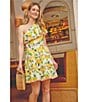 Adrianna Papell Adrianna by Adrianna Papell Lemon Fruit Print One-Shoulder Neck Sleeveless A-Line Mini Dress, Color:White Multi - Image 4