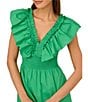 Adrianna Papell Adrianna by Adrianna Papell Ruffle V-Neck Smocked Waist Sleeveless Midi Dress, Color:Green - Image 4