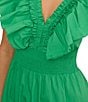 Adrianna Papell Adrianna by Adrianna Papell Ruffle V-Neck Smocked Waist Sleeveless Midi Dress, Color:Green - Image 5