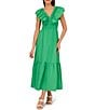 Adrianna Papell Adrianna by Adrianna Papell Ruffle V-Neck Smocked Waist Sleeveless Midi Dress, Color:Green - Image 6