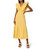 Adrianna Papell Adrianna by Adrianna Papell Ruffle V-Neck Smocked Waist Sleeveless Midi Dress, Color:Warm Sun - Image 1