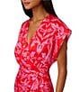 Color:Red/Pink - Image 3 - Adrianna by Adrianna Papell Satin Floral Print Surplice V-Neck Short Flutter Sleeve Faux Wrap Mini Dress