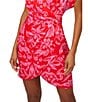 Color:Red/Pink - Image 4 - Adrianna by Adrianna Papell Satin Floral Print Surplice V-Neck Short Flutter Sleeve Faux Wrap Mini Dress