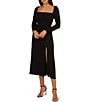 Color:Black - Image 4 - Adrianna by Adrianna Papell Square Neck Long Sleeve Midi Dress