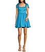 Color:Azure Blue - Image 1 - Adrianna by Adrianna Papell Square Neck Sleeveless Tie Shoulder Bubble Hem Mini Dress