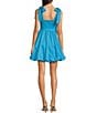 Color:Azure Blue - Image 2 - Adrianna by Adrianna Papell Square Neck Sleeveless Tie Shoulder Bubble Hem Mini Dress
