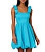 Color:Azure Blue - Image 3 - Adrianna by Adrianna Papell Square Neck Sleeveless Tie Shoulder Bubble Hem Mini Dress
