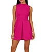 Adrianna Papell Adrianna by Adrianna Papell Stretch Mock Neck Sleeveless Slit Detail Romper, Color:Cosmo Pink - Image 1