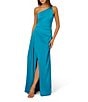 Color:Dazzling Ocean - Image 1 - Adrianna by Adrianna Papell Stretch Satin One Shoulder Sleeveless Pleated Wrap Skirt Gown