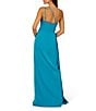 Color:Dazzling Ocean - Image 2 - Adrianna by Adrianna Papell Stretch Satin One Shoulder Sleeveless Pleated Wrap Skirt Gown