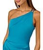 Color:Dazzling Ocean - Image 3 - Adrianna by Adrianna Papell Stretch Satin One Shoulder Sleeveless Pleated Wrap Skirt Gown