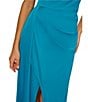 Color:Dazzling Ocean - Image 4 - Adrianna by Adrianna Papell Stretch Satin One Shoulder Sleeveless Pleated Wrap Skirt Gown