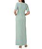 Color:Icy Sage - Image 2 - Stretch Surplice V-Neck Short Sleeve Long Draped Front Slit Gown