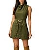 Adrianna Papell Suede Cowl Neck Sleeveless Belted Mini Shift Dress - Image 3