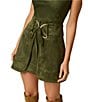 Adrianna Papell Suede Cowl Neck Sleeveless Belted Mini Shift Dress - Image 5