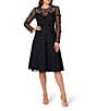 Adrianna Papell 3D Beaded Mesh Long Sleeve Midi Length, Color:Midnight - Image 1