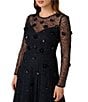 Adrianna Papell 3D Beaded Mesh Long Sleeve Midi Length, Color:Midnight - Image 3