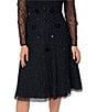 Adrianna Papell 3D Beaded Mesh Long Sleeve Midi Length, Color:Midnight - Image 4