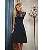 Adrianna Papell 3D Beaded Mesh Long Sleeve Midi Length, Color:Midnight - Image 6