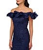 Color:Light Navy - Image 3 - 3D Floral Off-the-Shoulder Ruffle Mermaid Gown
