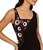 Adrianna Papell Asymmetrical Neck Sleeveless Floral Beading Side Ruched Jersey Column Gown, Color:Black Multi - Image 3