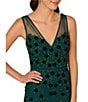 Adrianna Papell Beaded 3D Floral Mesh V-Neck Sleeveless Gown, Color:Gem Green - Image 3