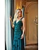 Adrianna Papell Beaded 3D Floral Mesh V-Neck Sleeveless Gown, Color:Gem Green - Image 5