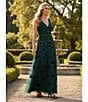 Adrianna Papell Beaded 3D Floral Mesh V-Neck Sleeveless Gown, Color:Gem Green - Image 9