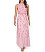 Color:Pink Lace - Image 1 - Beaded Halter Neckline Sleeveless Blouson Gown
