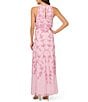 Color:Pink Lace - Image 2 - Beaded Halter Neckline Sleeveless Blouson Gown
