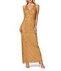 Adrianna Papell Beaded Mesh Halter Sleeveless Column Gown, Color:Golden Ray - Image 1