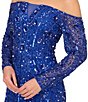 Color:Brilliant Sapphire - Image 3 - Beaded Mesh Off-the-Shoulder Long Sleeve Gown