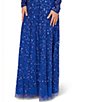 Color:Brilliant Sapphire - Image 4 - Beaded Mesh Off-the-Shoulder Long Sleeve Gown