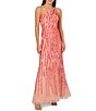 Color:Coral Coast - Image 1 - Beaded Mesh One Shoulder Keyhole Sleeveless Gown