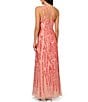 Color:Coral Coast - Image 2 - Beaded Mesh One Shoulder Keyhole Sleeveless Gown