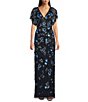 Adrianna Papell Beaded Mesh Short Flutter Sleeve Long Dress - Image 1